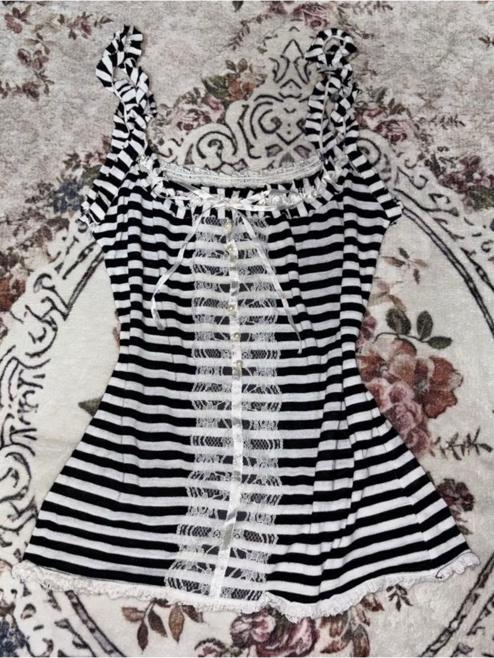 J-Fashion black and white striped cami with lace